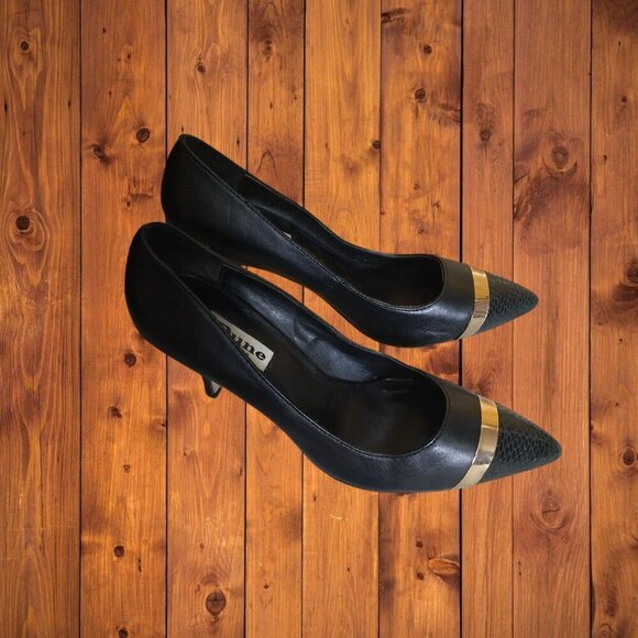 Dune London Women's EU 37 (6.5/7) Black Pointed Toe Gold Accent Pumps Heels - Picture 2 of 9